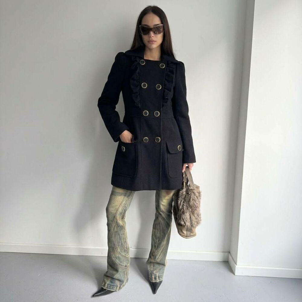 Vintage Wool Military Napoleon Jacket Black Fitted 90s Vamp, Carolyn Bessette